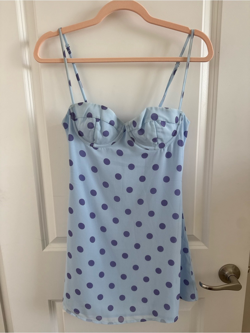 White Fox Blue Mini Dress with Polka Dots